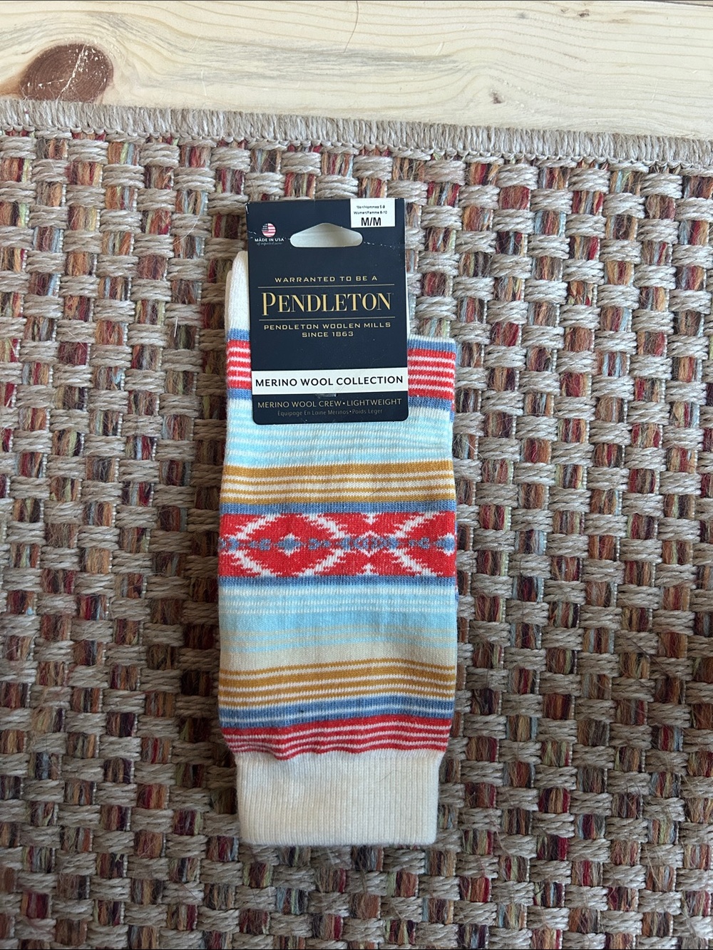 Pendleton Men’s Merino Wool Crew Socks - Blue, Red, Cream, Tan